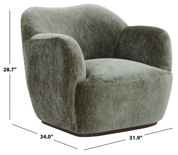 Safavieh Elizandra Chenille Swivel Accent Chair Foam Cushioned Wood Frame for Living Room OLIVE GREEN SFV5152B