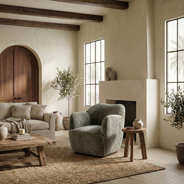 Safavieh Elizandra Chenille Swivel Accent Chair Foam Cushioned Wood Frame for Living Room OLIVE GREEN SFV5152B