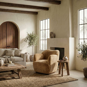 Safavieh Elizandra Chenille Swivel Accent Chair Foam Cushioned Wood Frame for Living Room AMBER SFV5152C