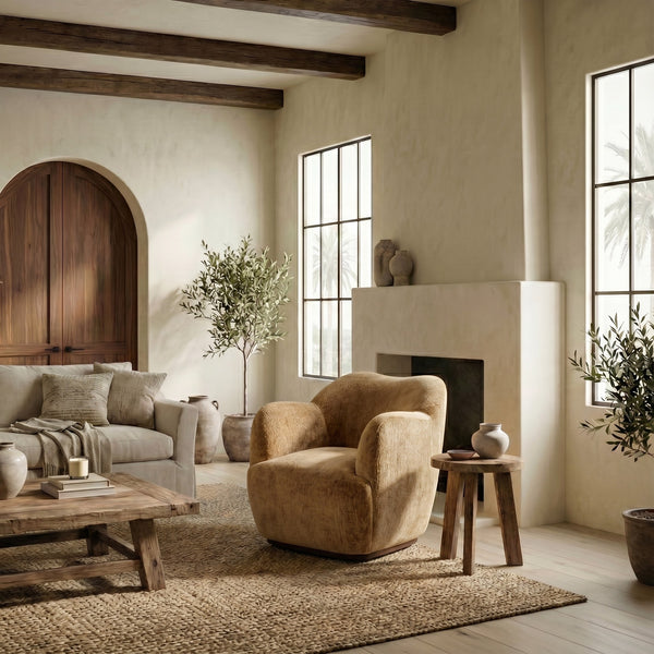 Safavieh Elizandra Chenille Swivel Accent Chair Foam Cushioned Wood Frame for Living Room AMBER SFV5152C