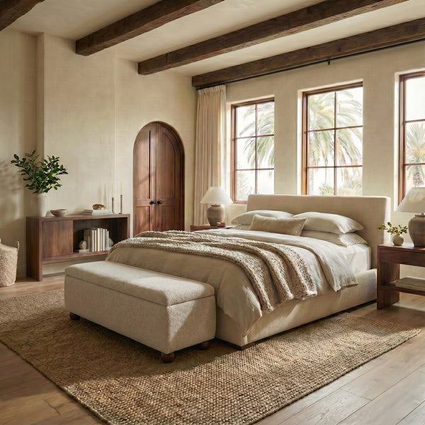 Safavieh Lucija Boucle Upholstered Storage Bench Wood Frame Foam Seat for Bedroom Entryway TAN SFV5153A