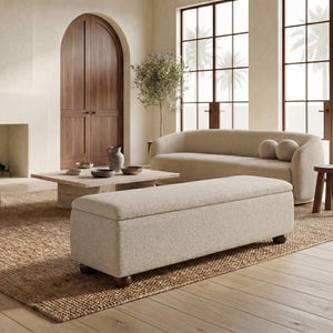 Safavieh Lucija Boucle Upholstered Storage Bench Wood Frame Foam Seat for Bedroom Entryway TAN SFV5153A