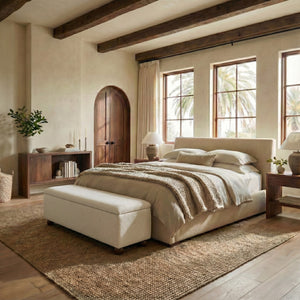 Safavieh Lucija Boucle Upholstered Storage Bench Wood Frame Foam Seat for Bedroom Entryway TAUPE SFV5153B