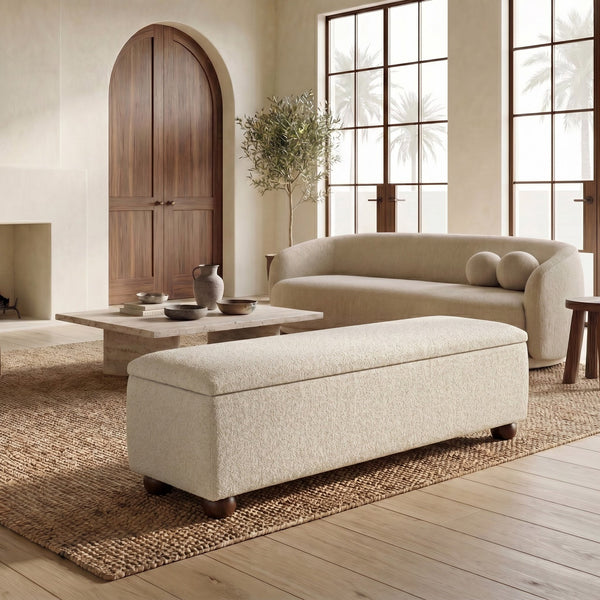 Safavieh Lucija Boucle Upholstered Storage Bench Wood Frame Foam Seat for Bedroom Entryway TAUPE SFV5153B
