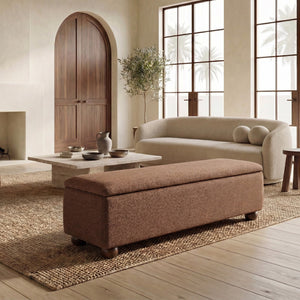 Safavieh Lucija Boucle Upholstered Storage Bench Wood Frame Foam Seat for Bedroom Entryway BURNT ORANGE SFV5153C