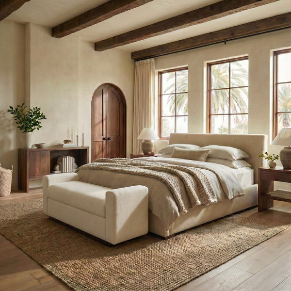 Safavieh Joanndria Fabric Upholstered Bench with Walnut Wood Legs for Bedroom or Entryway WHITE / WALNUT SFV5154A