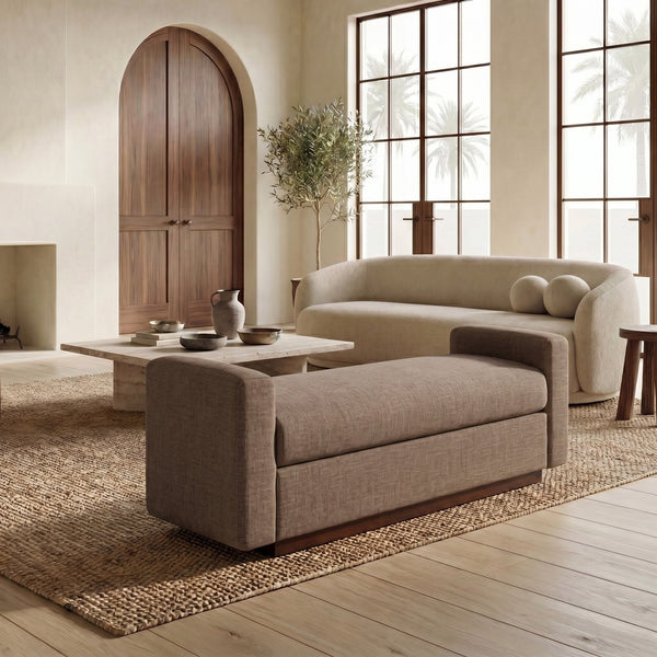 Safavieh Joanndria Fabric Upholstered Bench with Walnut Wood Legs for Bedroom or Entryway BROWN / WALNUT SFV5154B