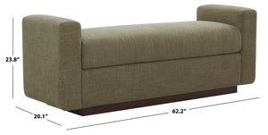 Safavieh Joanndria Fabric Upholstered Bench with Walnut Wood Legs for Bedroom or Entryway OLIVE GREEN / WALNUT SFV5154C