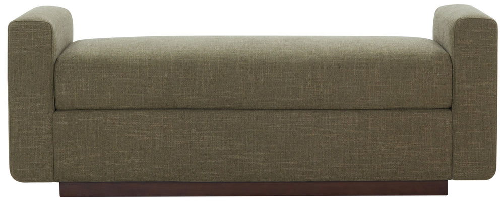 Safavieh Joanndria Fabric Upholstered Bench with Walnut Wood Legs for Bedroom or Entryway OLIVE GREEN / WALNUT SFV5154C