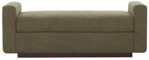 Safavieh Joanndria Fabric Upholstered Bench with Walnut Wood Legs for Bedroom or Entryway OLIVE GREEN / WALNUT SFV5154C