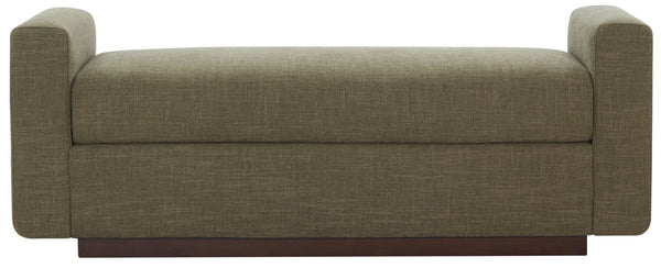 Safavieh Joanndria Fabric Upholstered Bench with Walnut Wood Legs for Bedroom or Entryway OLIVE GREEN / WALNUT SFV5154C