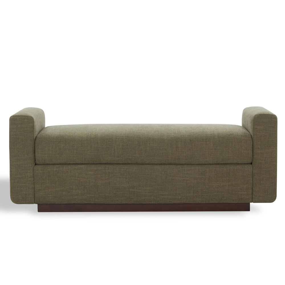 Safavieh Joanndria Fabric Upholstered Bench with Walnut Wood Legs for Bedroom or Entryway OLIVE GREEN / WALNUT SFV5154C