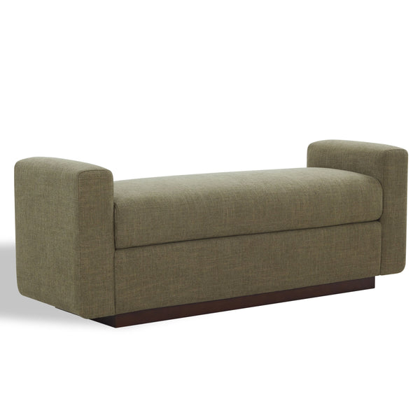 Safavieh Joanndria Fabric Upholstered Bench with Walnut Wood Legs for Bedroom or Entryway OLIVE GREEN / WALNUT SFV5154C