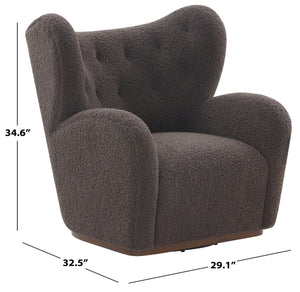 Safavieh Galloway Wingback Swivel Accent Chair Plush Teddy Fabric Over Rubberwood Frame DARK BROWN SFV5155A