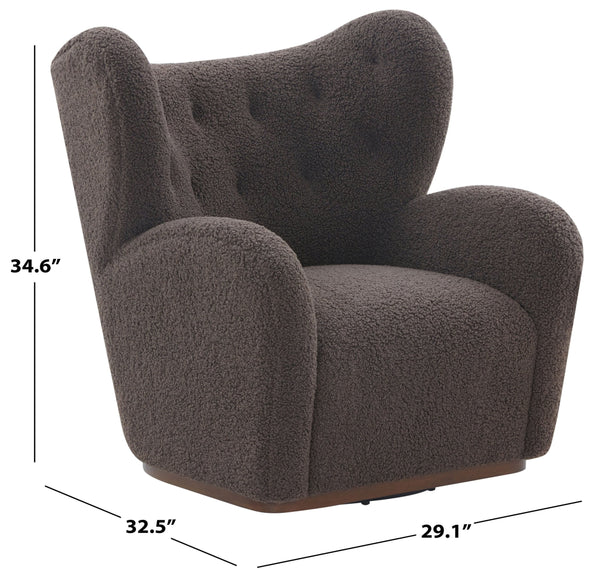 Safavieh Galloway Wingback Swivel Accent Chair Plush Teddy Fabric Over Rubberwood Frame DARK BROWN SFV5155A