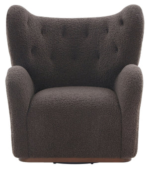 Safavieh Galloway Wingback Swivel Accent Chair Plush Teddy Fabric Over Rubberwood Frame DARK BROWN SFV5155A