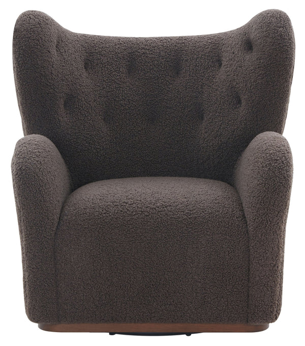 Safavieh Galloway Wingback Swivel Accent Chair Plush Teddy Fabric Over Rubberwood Frame DARK BROWN SFV5155A