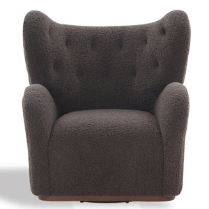 Safavieh Galloway Wingback Swivel Accent Chair Plush Teddy Fabric Over Rubberwood Frame DARK BROWN SFV5155A