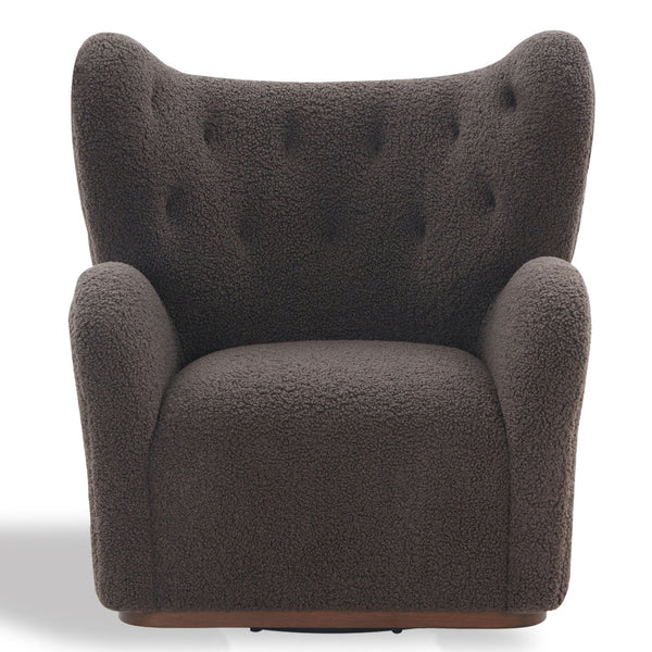 Safavieh Galloway Wingback Swivel Accent Chair Plush Teddy Fabric Over Rubberwood Frame DARK BROWN SFV5155A