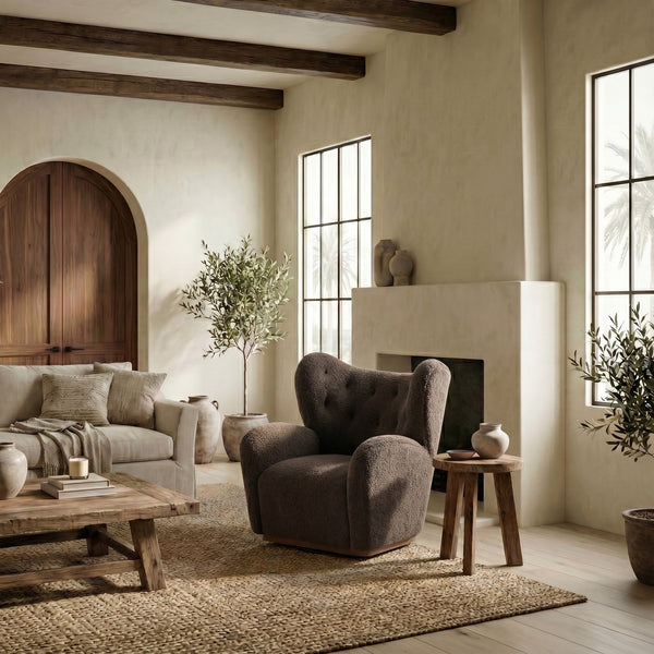 Safavieh Galloway Wingback Swivel Accent Chair Plush Teddy Fabric Over Rubberwood Frame DARK BROWN SFV5155A