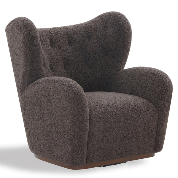 Safavieh Galloway Wingback Swivel Accent Chair Plush Teddy Fabric Over Rubberwood Frame DARK BROWN SFV5155A