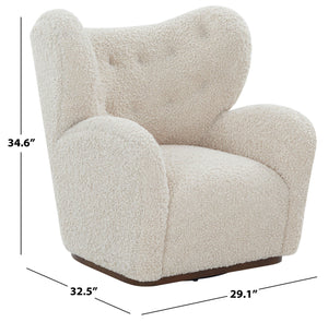 Safavieh Galloway Wingback Swivel Accent Chair Plush Teddy Fabric Over Rubberwood Frame OFF WHITE SFV5155B