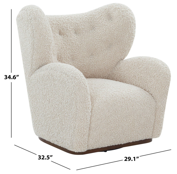 Safavieh Galloway Wingback Swivel Accent Chair Plush Teddy Fabric Over Rubberwood Frame OFF WHITE SFV5155B