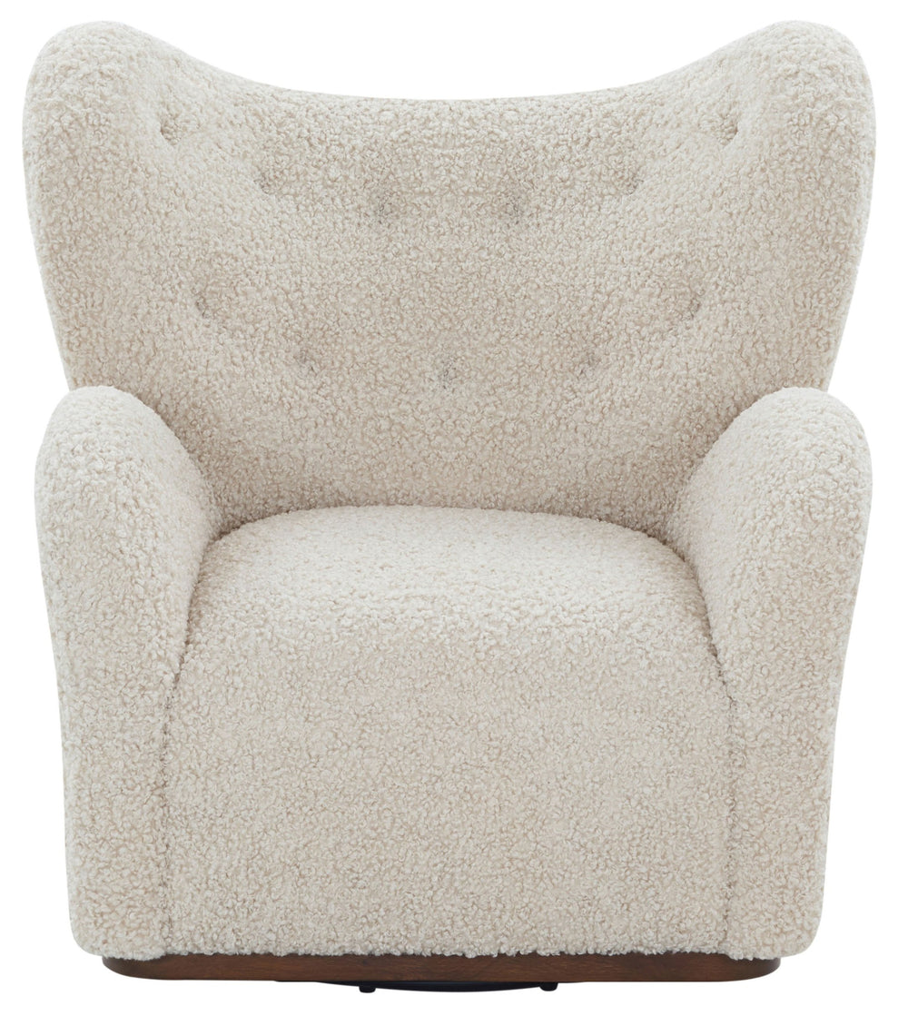 Safavieh Galloway Wingback Swivel Accent Chair Plush Teddy Fabric Over Rubberwood Frame OFF WHITE SFV5155B