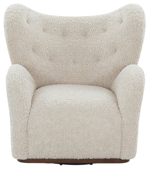 Safavieh Galloway Wingback Swivel Accent Chair Plush Teddy Fabric Over Rubberwood Frame OFF WHITE SFV5155B