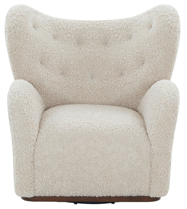 Safavieh Galloway Wingback Swivel Accent Chair Plush Teddy Fabric Over Rubberwood Frame OFF WHITE SFV5155B