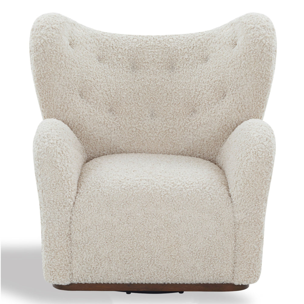 Safavieh Galloway Wingback Swivel Accent Chair Plush Teddy Fabric Over Rubberwood Frame OFF WHITE SFV5155B