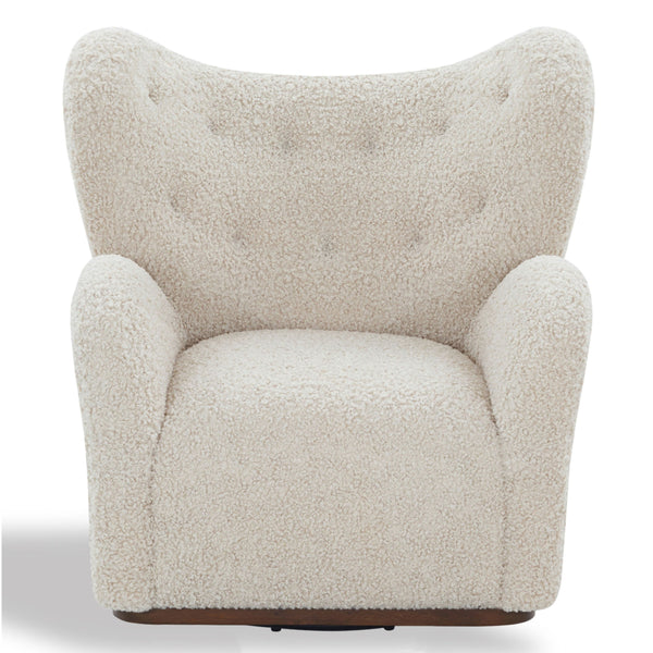 Safavieh Galloway Wingback Swivel Accent Chair Plush Teddy Fabric Over Rubberwood Frame OFF WHITE SFV5155B