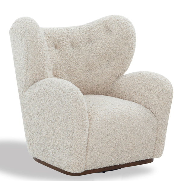 Safavieh Galloway Wingback Swivel Accent Chair Plush Teddy Fabric Over Rubberwood Frame OFF WHITE SFV5155B