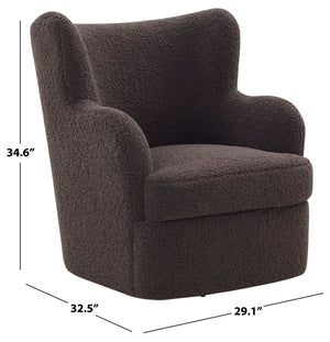 Safavieh Rainier Wingback Swivel Accent Chair Teddy Fabric Foam Cushion for Living Room DARK BROWN SFV5156A