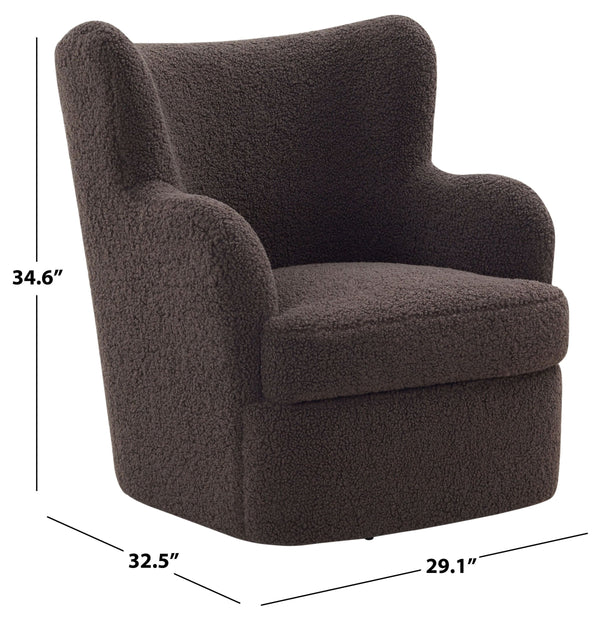 Safavieh Rainier Wingback Swivel Accent Chair Teddy Fabric Foam Cushion for Living Room DARK BROWN SFV5156A