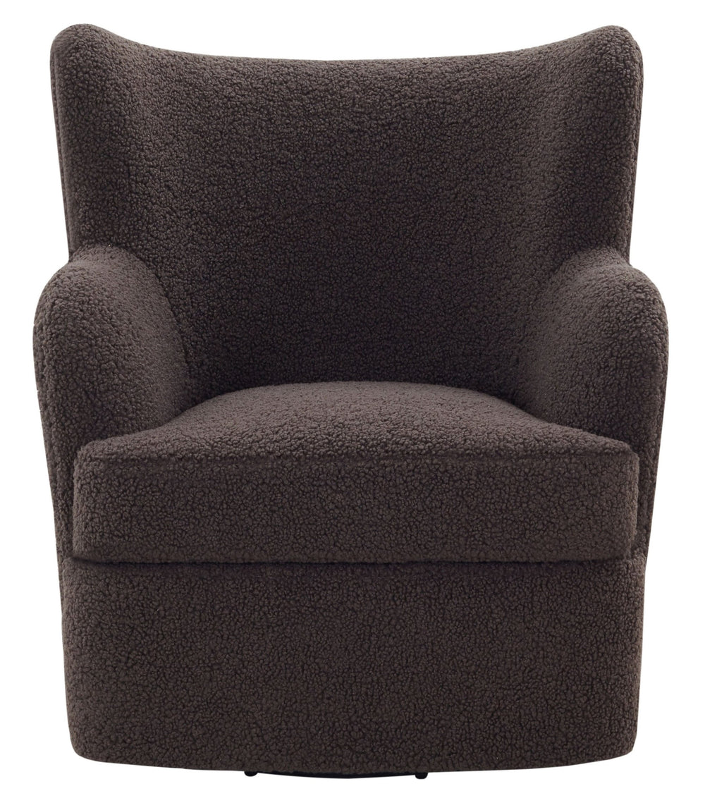 Safavieh Rainier Wingback Swivel Accent Chair Teddy Fabric Foam Cushion for Living Room DARK BROWN SFV5156A