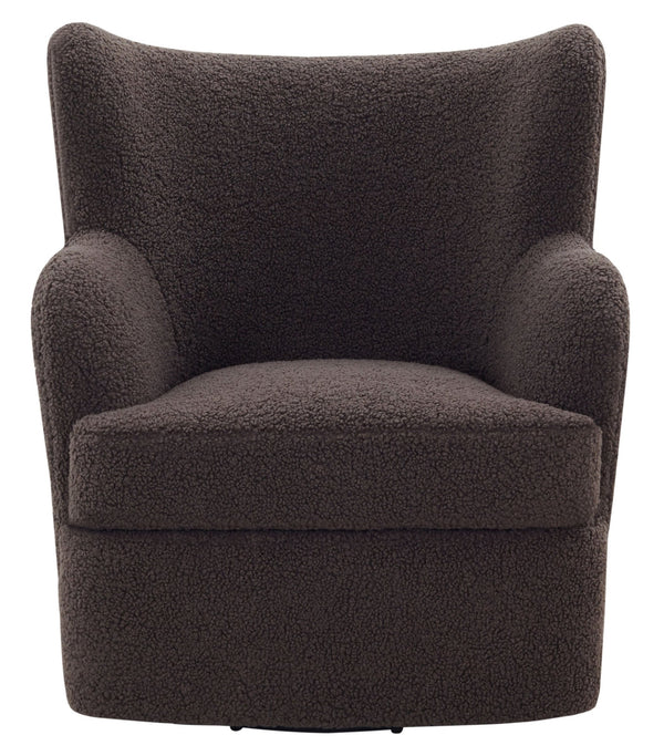 Safavieh Rainier Wingback Swivel Accent Chair Teddy Fabric Foam Cushion for Living Room DARK BROWN SFV5156A