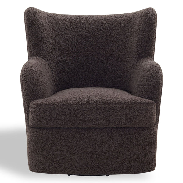 Safavieh Rainier Wingback Swivel Accent Chair Teddy Fabric Foam Cushion for Living Room DARK BROWN SFV5156A