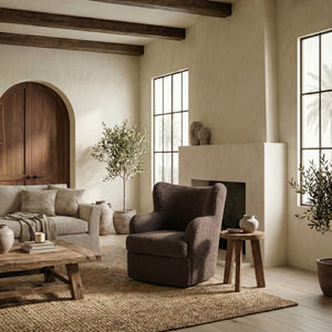 Safavieh Rainier Wingback Swivel Accent Chair Teddy Fabric Foam Cushion for Living Room DARK BROWN SFV5156A