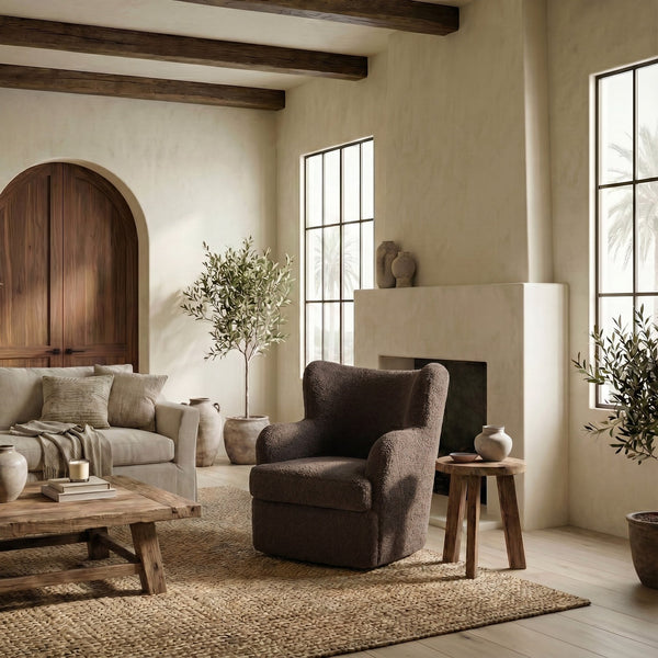 Safavieh Rainier Wingback Swivel Accent Chair Teddy Fabric Foam Cushion for Living Room DARK BROWN SFV5156A