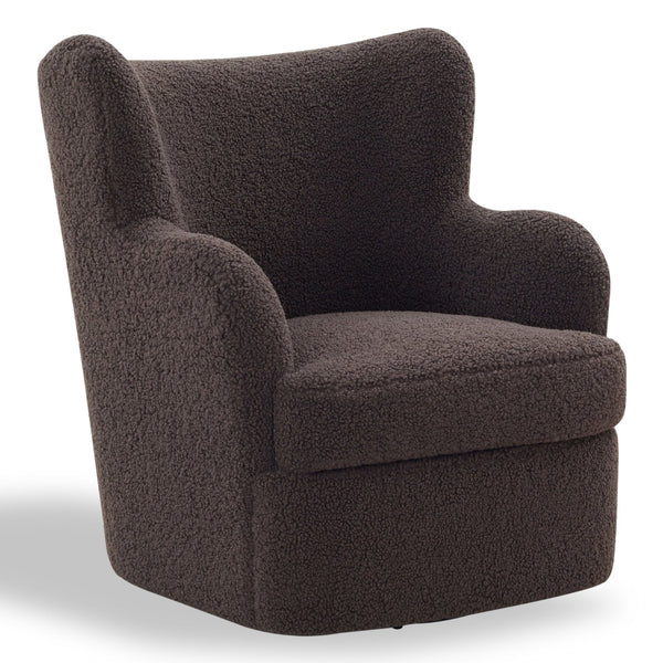 Safavieh Rainier Wingback Swivel Accent Chair Teddy Fabric Foam Cushion for Living Room DARK BROWN SFV5156A