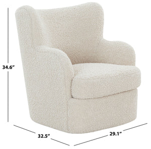 Safavieh Rainier Wingback Swivel Accent Chair Teddy Fabric Foam Cushion for Living Room OFF WHITE SFV5156B