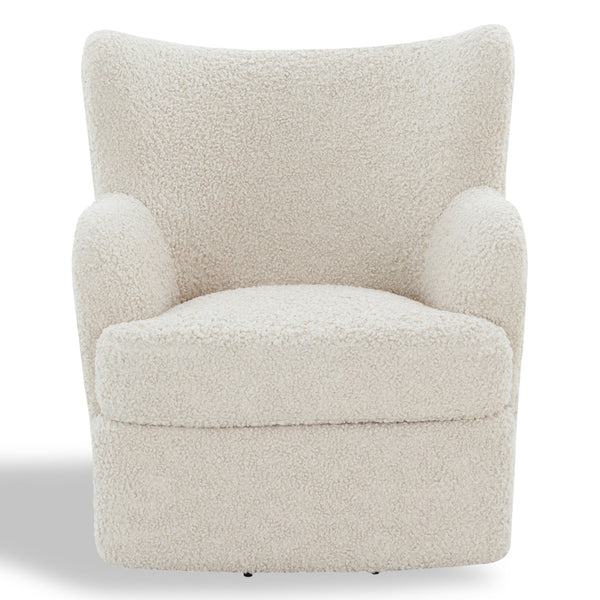 Safavieh Rainier Wingback Swivel Accent Chair Teddy Fabric Foam Cushion for Living Room OFF WHITE SFV5156B