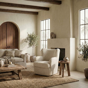 Safavieh Rainier Wingback Swivel Accent Chair Teddy Fabric Foam Cushion for Living Room OFF WHITE SFV5156B