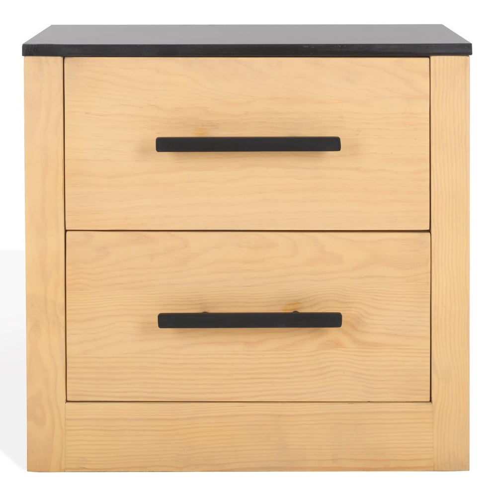 Safavieh ABBIANNA Black Marble Top Nightstand - Stylish Natural Wood Design with Practical Storage Solutions SFV5537A
