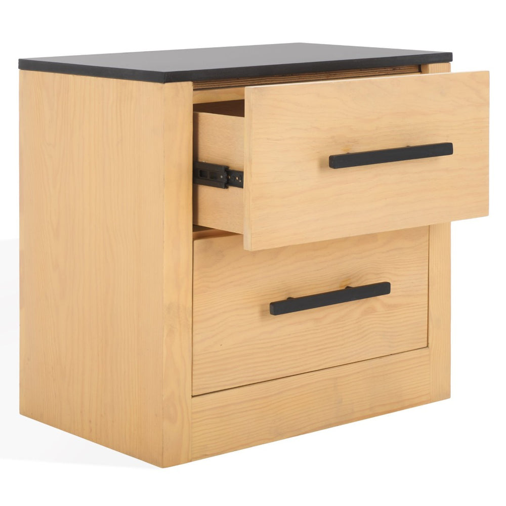 Safavieh ABBIANNA Black Marble Top Nightstand - Stylish Natural Wood Design with Practical Storage Solutions SFV5537A