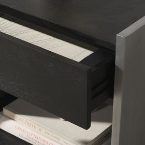 Safavieh OTTAWA Contemporary Wood and Aluminum Nightstand - Black and Silver Storage Solution for Bedrooms SFV5538A