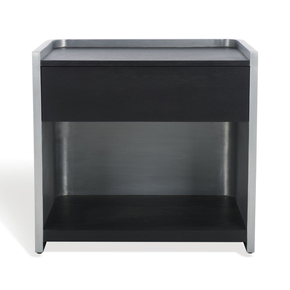Safavieh OTTAWA Contemporary Wood and Aluminum Nightstand - Black and Silver Storage Solution for Bedrooms SFV5538A