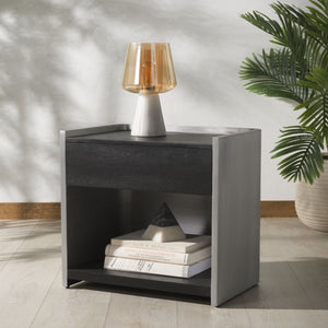 Safavieh OTTAWA Contemporary Wood and Aluminum Nightstand - Black and Silver Storage Solution for Bedrooms SFV5538A