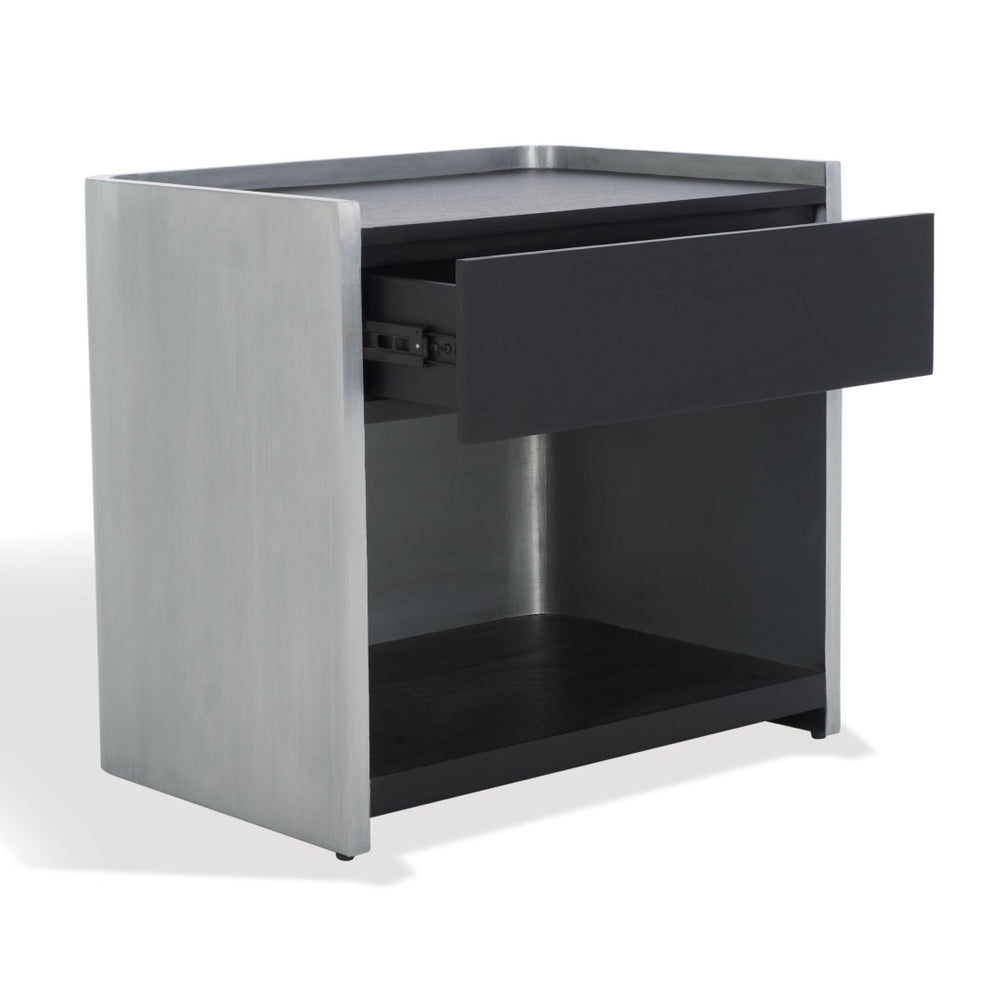 Safavieh OTTAWA Contemporary Wood and Aluminum Nightstand - Black and Silver Storage Solution for Bedrooms SFV5538A
